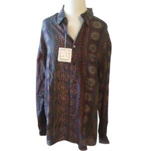 NWT vintage sand washed SILK button up mens shirt long sleeves Zone Five  Groovy